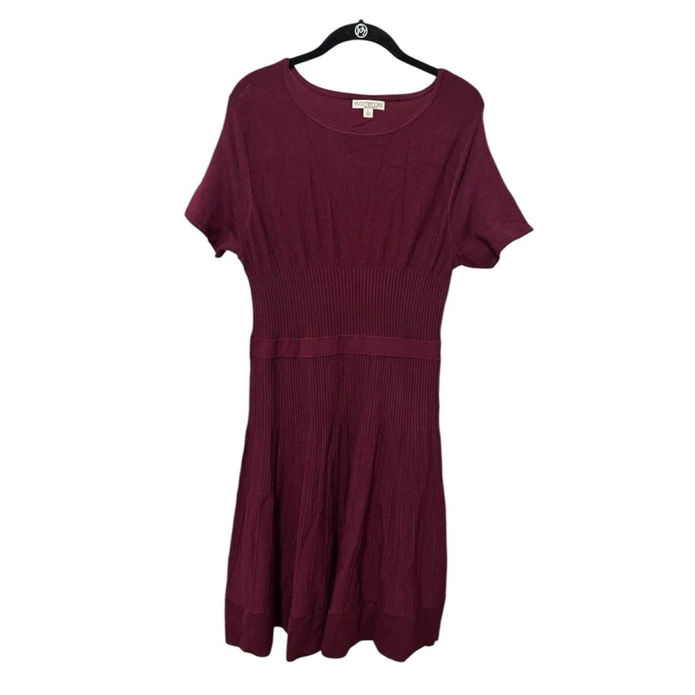 Eva Mendes New York Knit Sweater Dress Burgundy Spice Crew Neck Short Sleeve L